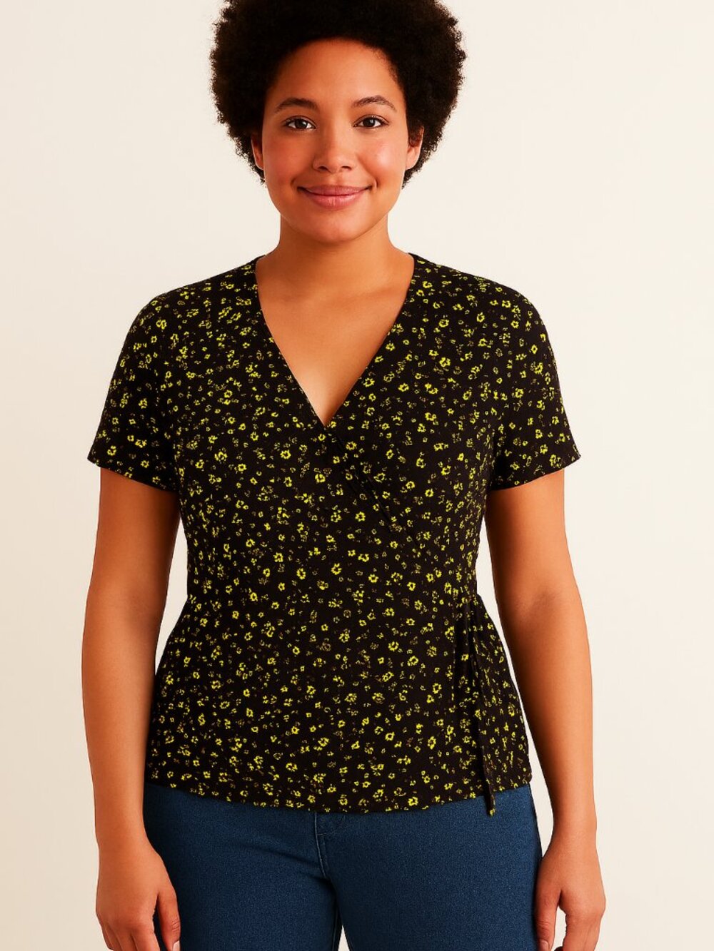 Boden Floral Wrap Shirt Navy with Yellow Daisies Size 14